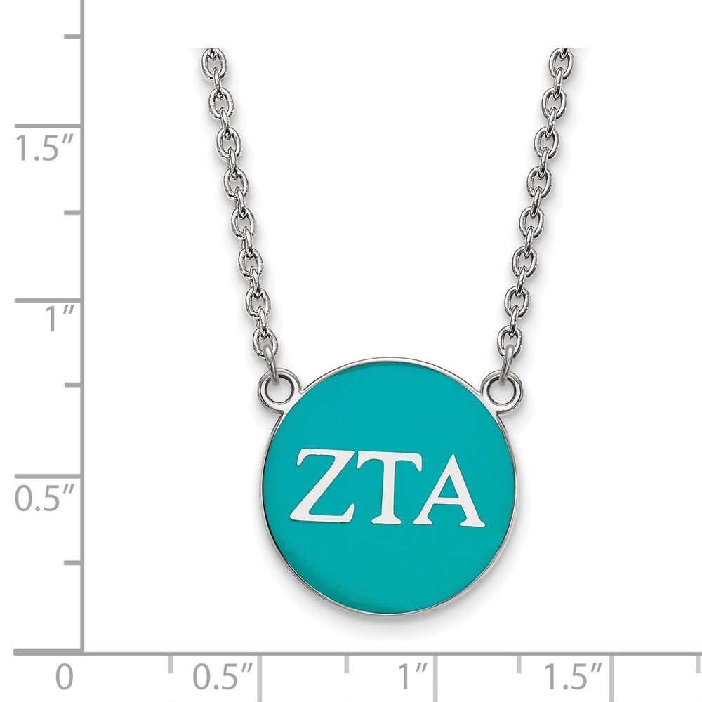Sterling Silver Rhodium-plated LogoArt Zeta Tau Alpha Sorority Greek Letters Large Color Enamel Pendant 18 inch Necklace