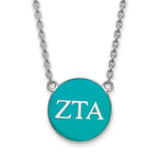 Sterling Silver Rhodium-plated LogoArt Zeta Tau Alpha Sorority Greek Letters Large Color Enamel Pendant 18 inch Necklace