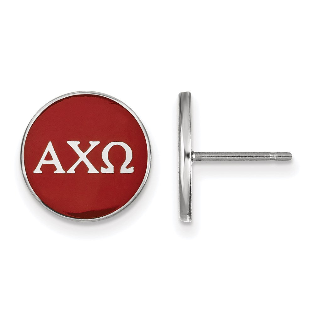 Sterling Silver Rhodium-plated LogoArt Alpha Chi Omega Sorority Greek Letters Color Enamel Post Earrings
