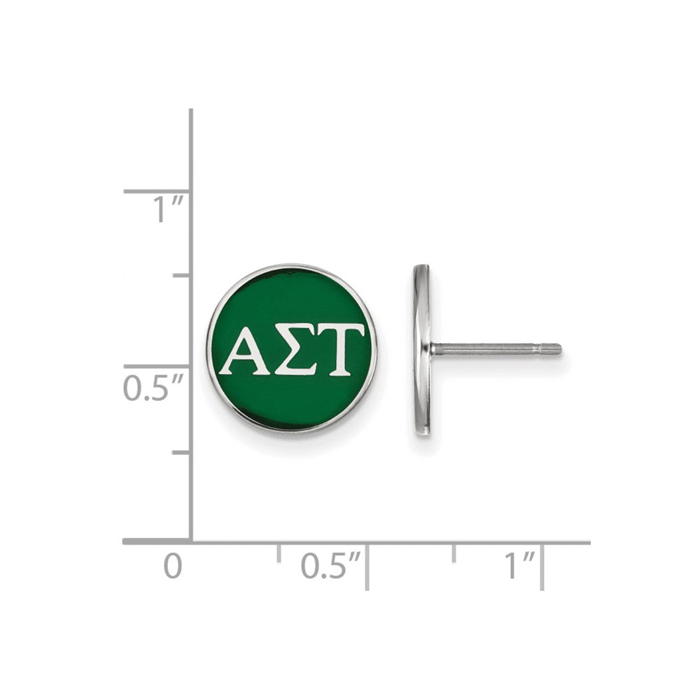 Sterling Silver Rhodium-plated LogoArt Alpha Sigma Tau Sorority Greek Letters Color Enamel Post Earrings