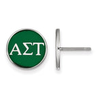 Sterling Silver Rhodium-plated LogoArt Alpha Sigma Tau Sorority Greek Letters Color Enamel Post Earrings
