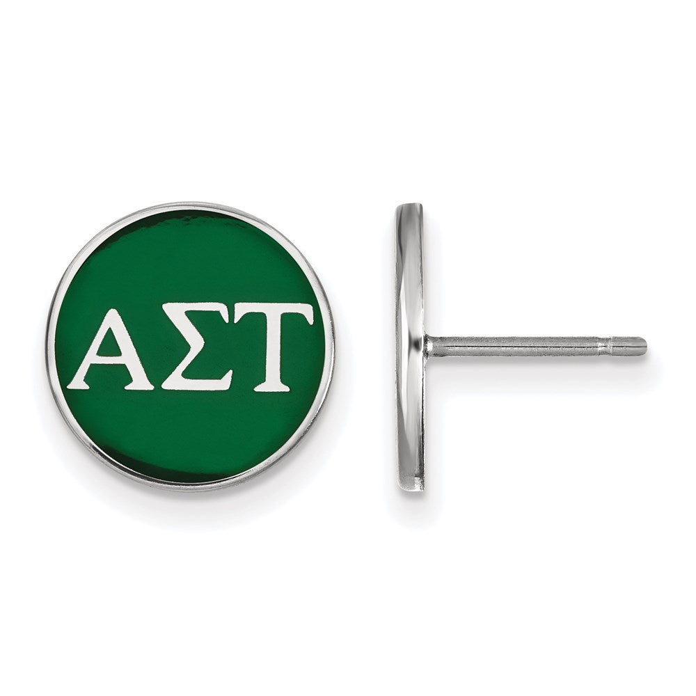 Sterling Silver Rhodium-plated LogoArt Alpha Sigma Tau Sorority Greek Letters Color Enamel Post Earrings