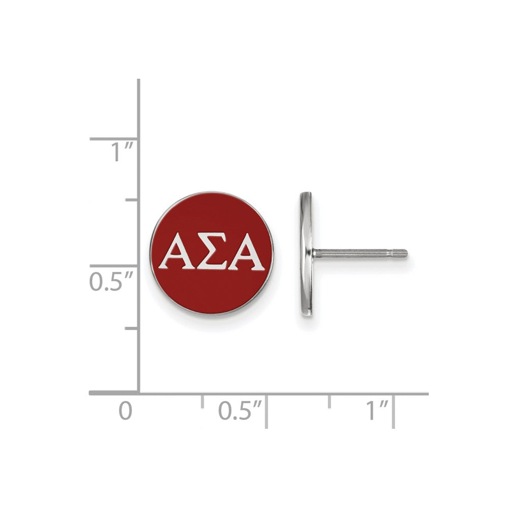 Sterling Silver Rhodium-plated LogoArt Alpha Sigma Alpha Sorority Greek Letters Color Enamel Post Earrings