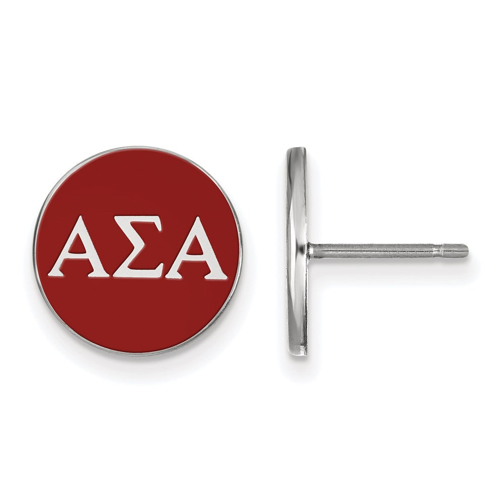 Sterling Silver Rhodium-plated LogoArt Alpha Sigma Alpha Sorority Greek Letters Color Enamel Post Earrings