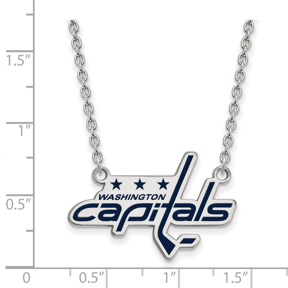 Sterling Silver Rhodium-plated NHL LogoArt Washington Capitals Large Enameled Pendant 18 inch Necklace