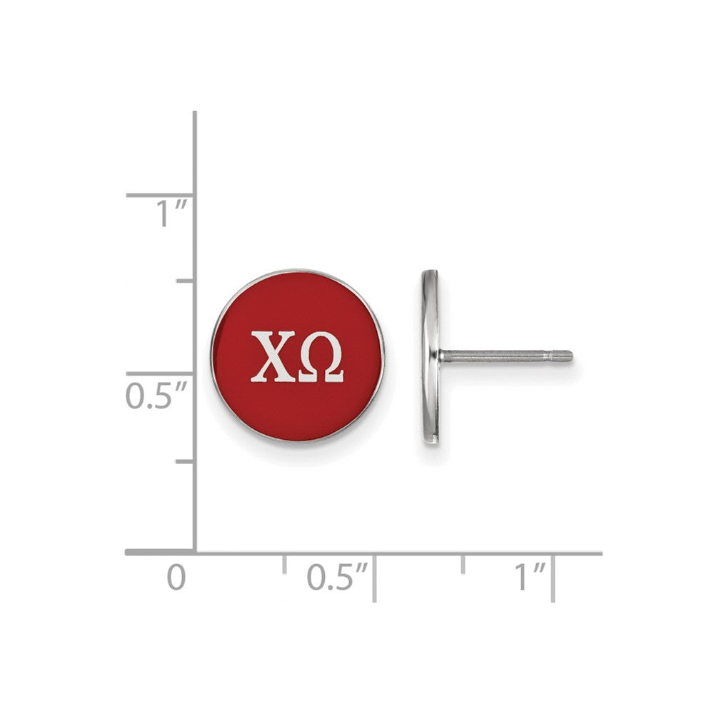 Sterling Silver Rhodium-plated LogoArt Chi Omega Sorority Greek Letters Color Enamel Post Earrings