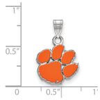 Sterling Silver Rhodium-plated LogoArt Clemson University Tiger Paw Small Enameled Pendant