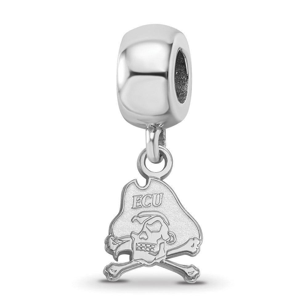 Sterling Silver Rhodium-plated LogoArt East Carolina University Pirate Extra Small Dangle Bead Charm
