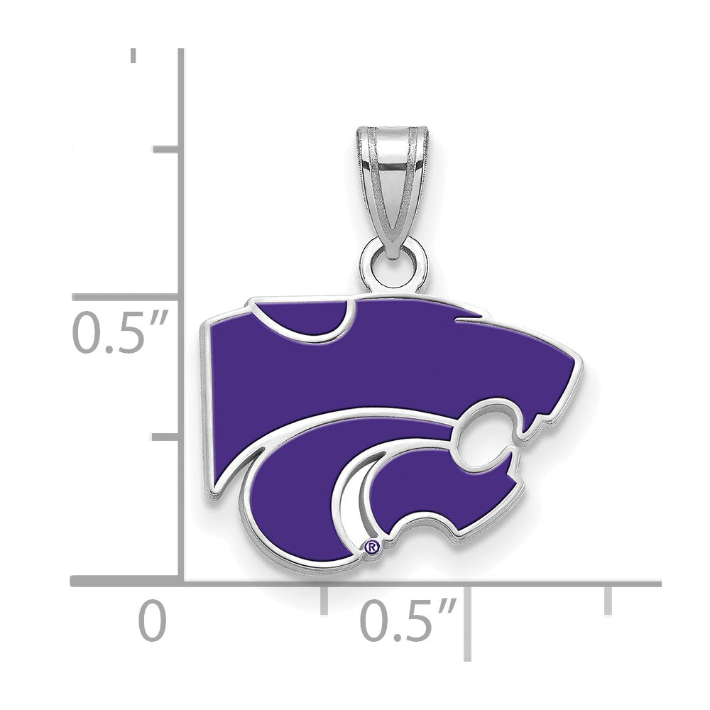 Sterling Silver Rhodium-plated LogoArt Kansas State University Wildcat Small Enameled Pendant