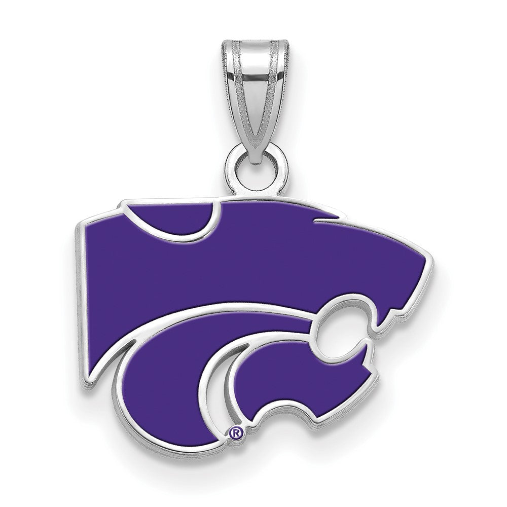 Sterling Silver Rhodium-plated LogoArt Kansas State University Wildcat Small Enameled Pendant