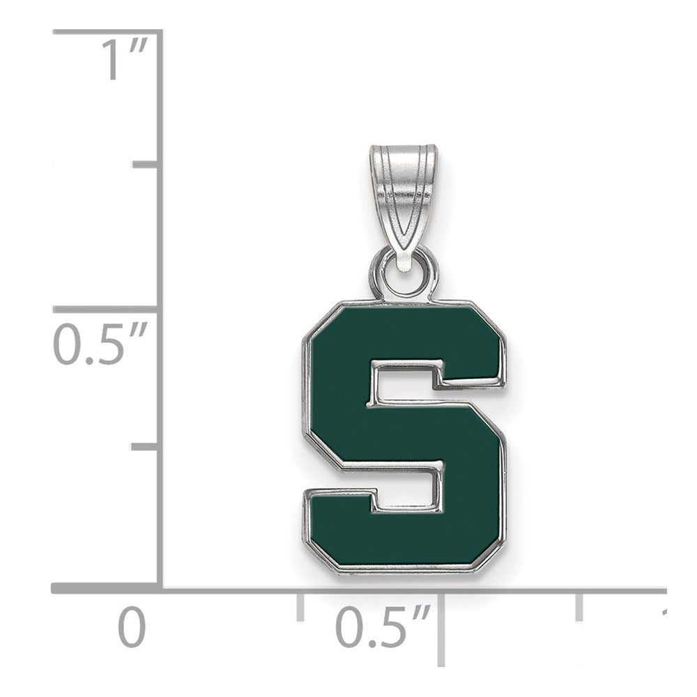 Sterling Silver Rhodium-plated LogoArt Michigan State University Letter S Small Enameled Pendant