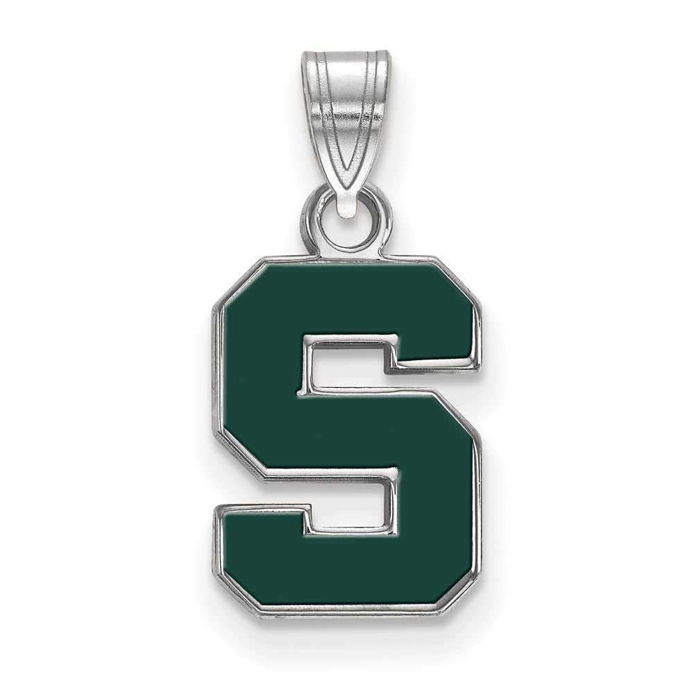 Sterling Silver Rhodium-plated LogoArt Michigan State University Letter S Small Enameled Pendant