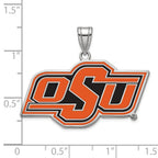 Sterling Silver Rhodium-plated LogoArt Oklahoma State University O-S-U Large Enameled Pendant