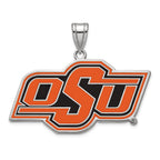 Sterling Silver Rhodium-plated LogoArt Oklahoma State University O-S-U Large Enameled Pendant