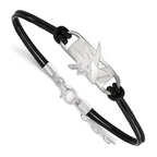 Sterling Silver Rhodium-plated NHL LogoArt San Jose Sharks Small Center Black Leather 7 inch Bracelet with Extender