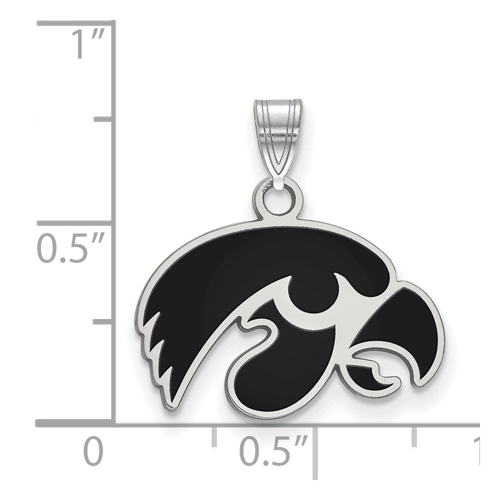 Sterling Silver Rhodium-plated LogoArt University of Iowa Hawk Small Enameled Pendant