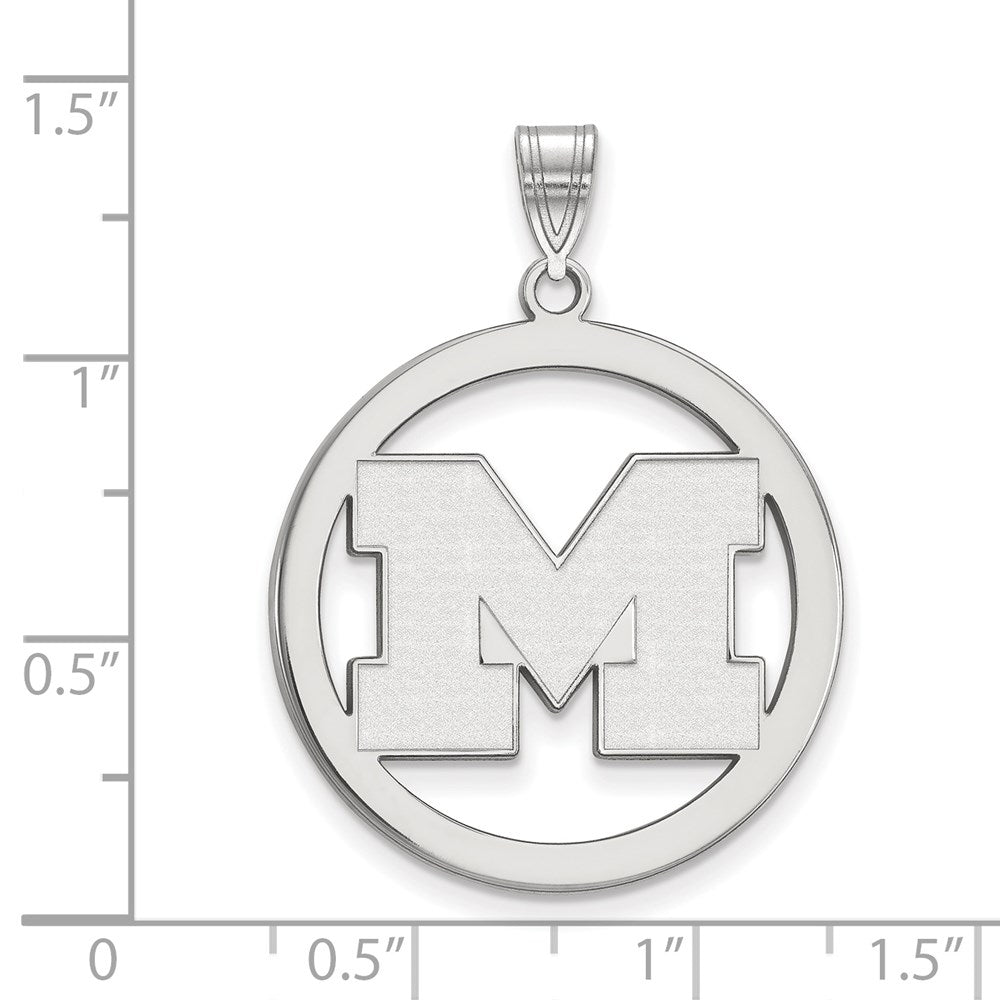Sterling Silver Rhodium-plated LogoArt University of Michigan Letter M Extra Large Circle Pendant