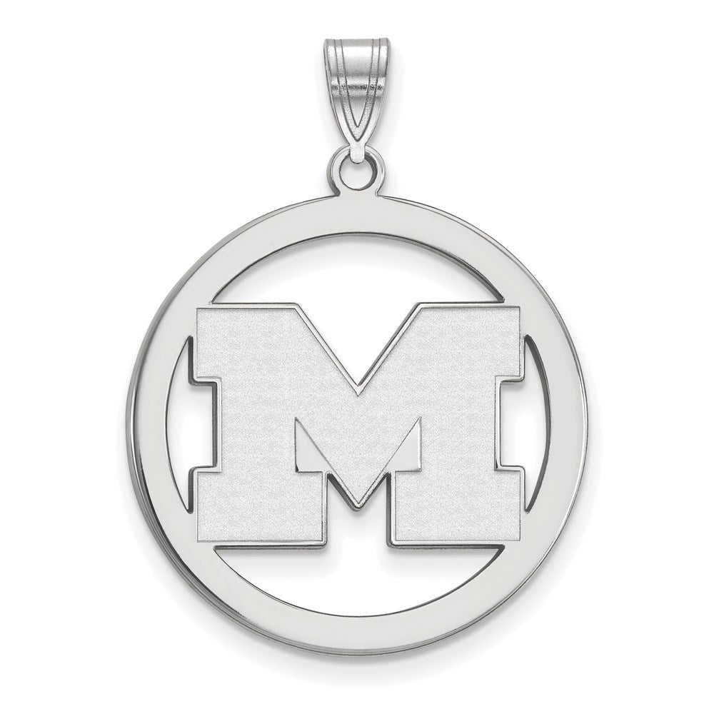 Sterling Silver Rhodium-plated LogoArt University of Michigan Letter M Extra Large Circle Pendant