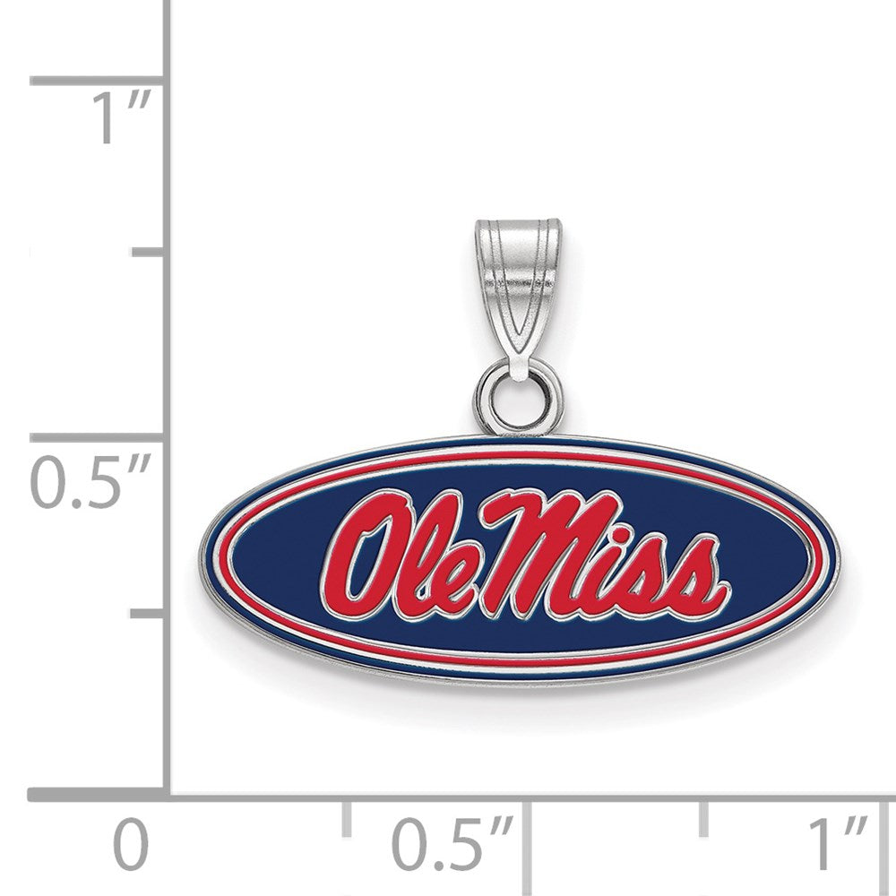 Sterling Silver Rhodium-plated LogoArt University of Mississippi Ole Miss Small Oval Enameled Pendant