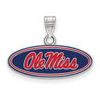 Sterling Silver Rhodium-plated LogoArt University of Mississippi Ole Miss Small Oval Enameled Pendant