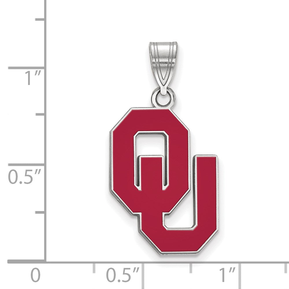 Sterling Silver Rhodium-plated LogoArt University of Oklahoma O-U Large Enameled Pendant
