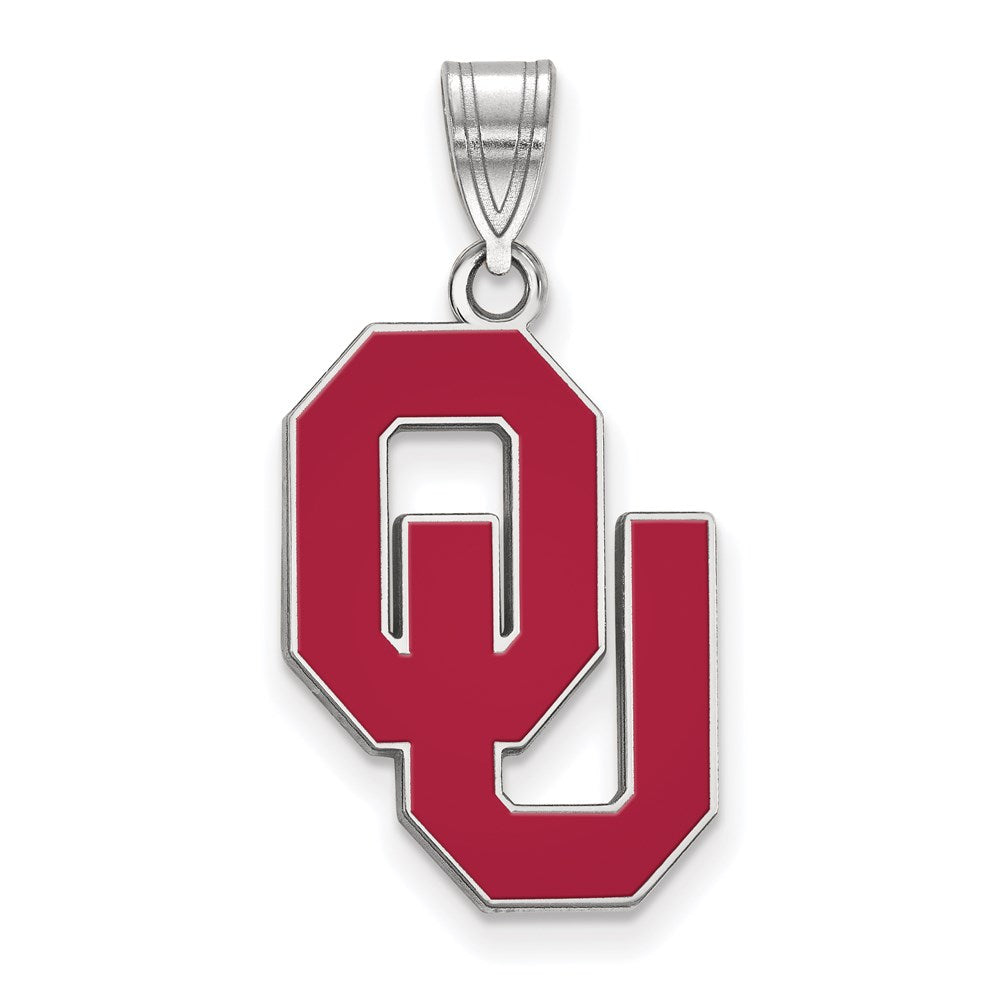 Sterling Silver Rhodium-plated LogoArt University of Oklahoma O-U Large Enameled Pendant