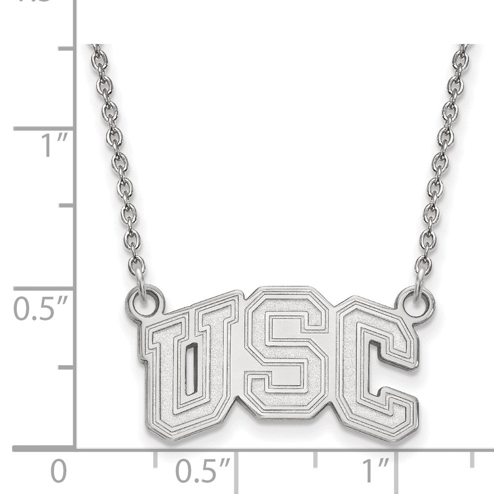 Sterling Silver Rhodium-plated University of Southern California U-S-C Small Pendant 18 inch Necklace