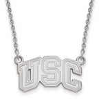 Sterling Silver Rhodium-plated University of Southern California U-S-C Small Pendant 18 inch Necklace