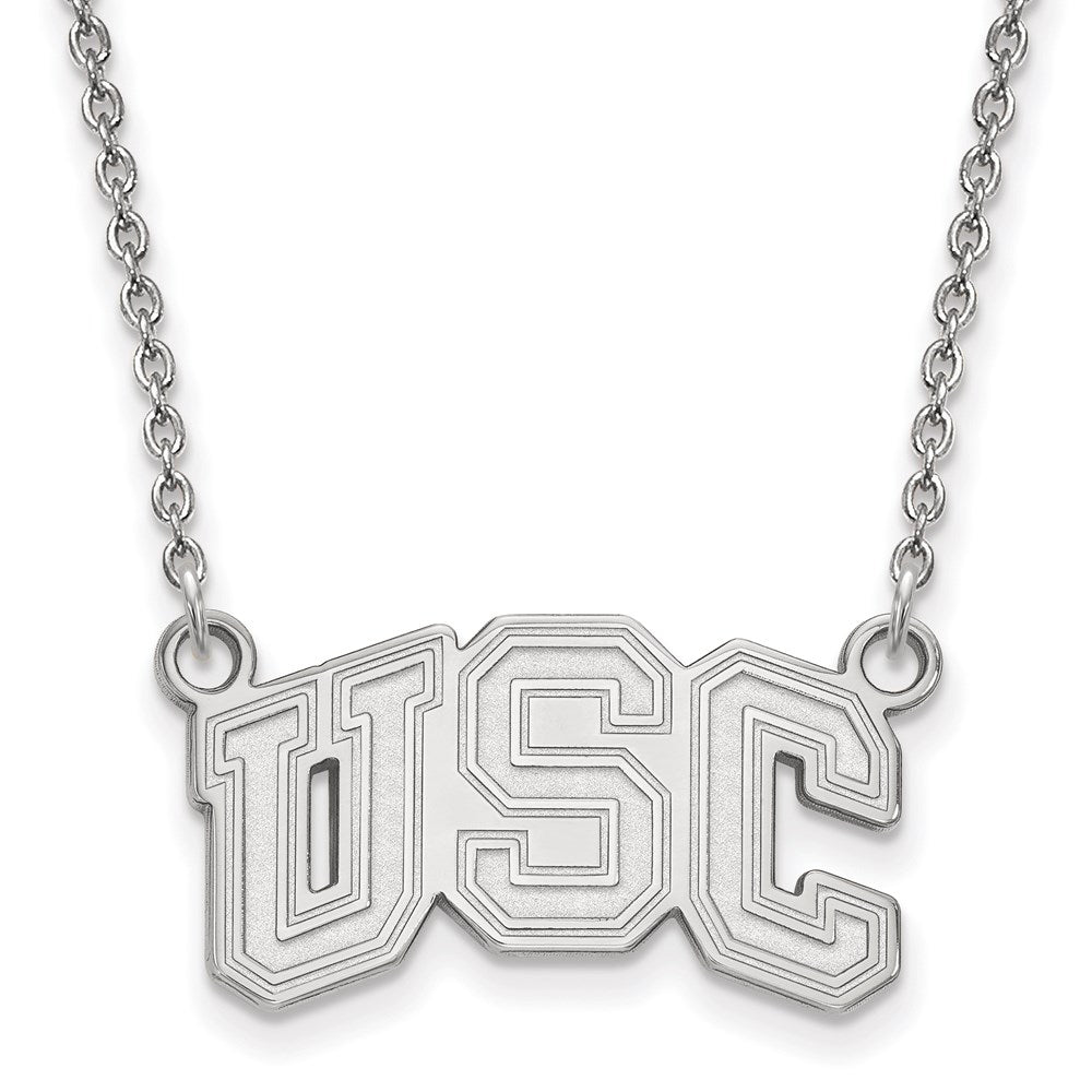 Sterling Silver Rhodium-plated University of Southern California U-S-C Small Pendant 18 inch Necklace