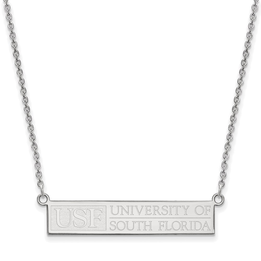 Sterling Silver Rhodium-plated LogoArt University of South Florida Small Bar 18 inch Necklace