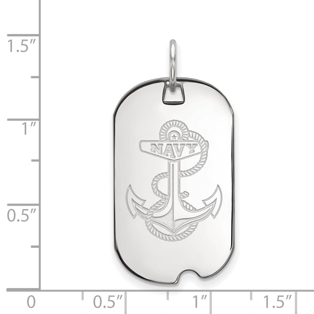 14k White Gold LogoArt US Naval Academy Anchor Small Dog Tag Pendant
