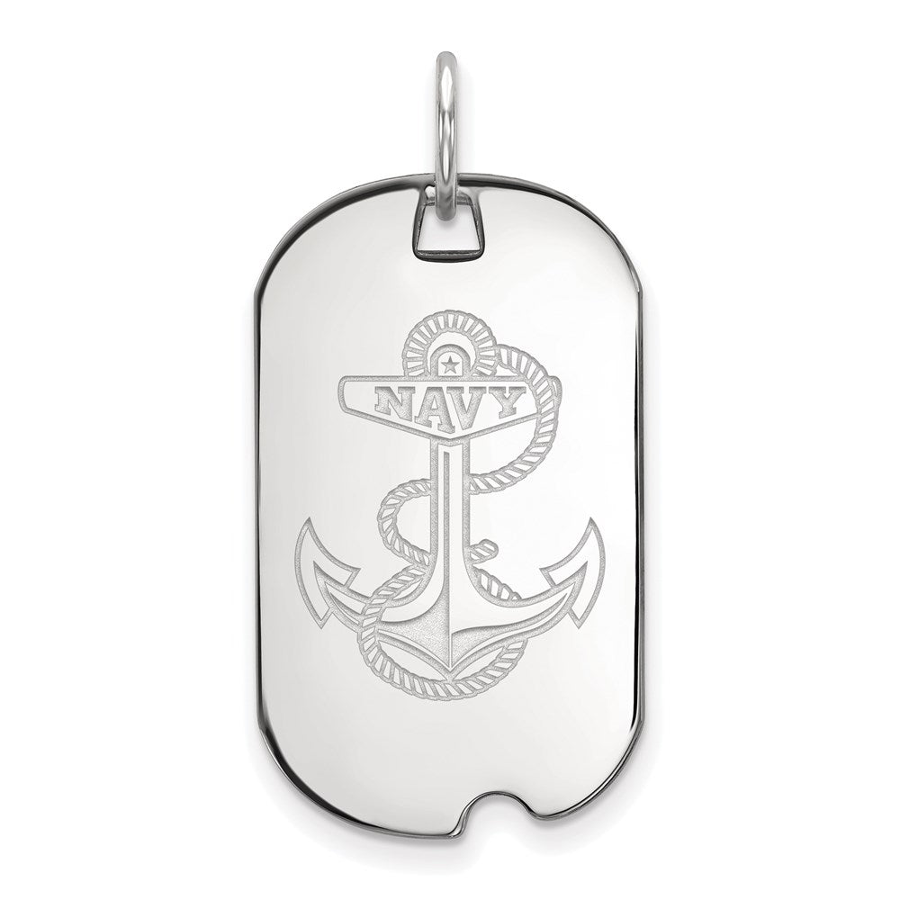 14k White Gold LogoArt US Naval Academy Anchor Small Dog Tag Pendant