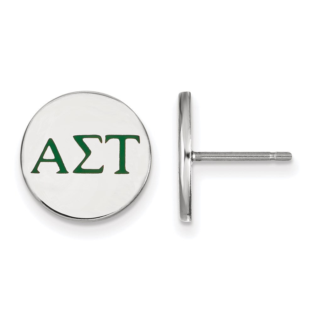Sterling Silver Rhodium-plated LogoArt Alpha Sigma Tau Sorority Greek Letters Color Enamel Post Earrings