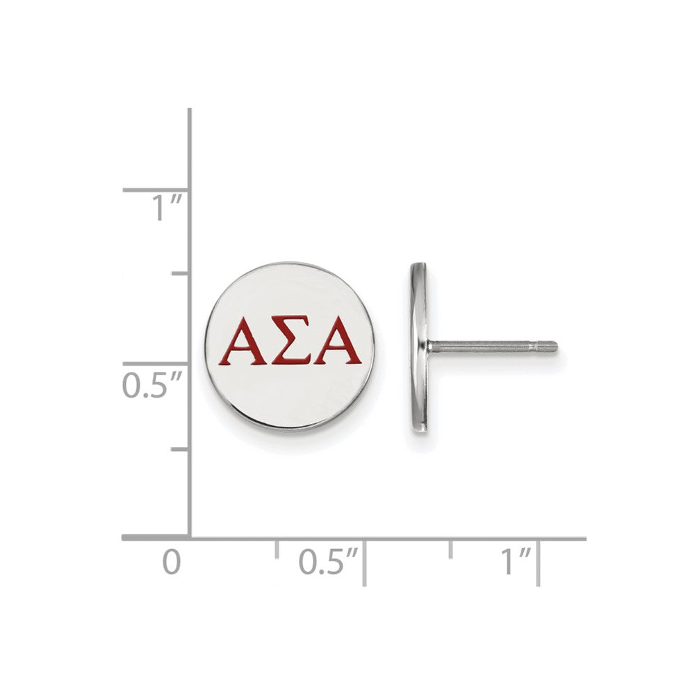Sterling Silver Rhodium-plated LogoArt Alpha Sigma Alpha Sorority Greek Letters Color Enamel Post Earrings