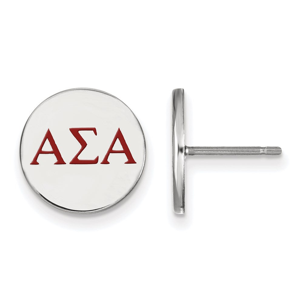 Sterling Silver Rhodium-plated LogoArt Alpha Sigma Alpha Sorority Greek Letters Color Enamel Post Earrings