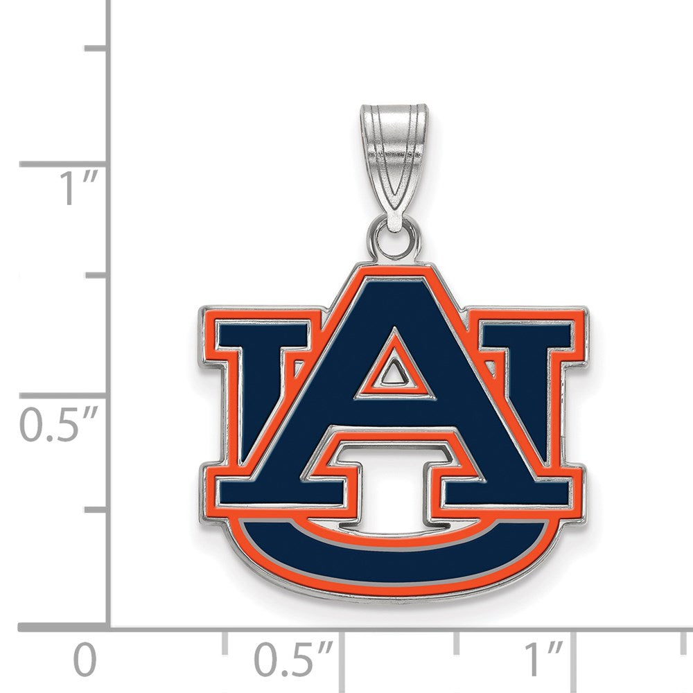Sterling Silver Rhodium-plated LogoArt Auburn University A-U Large Enameled Pendant