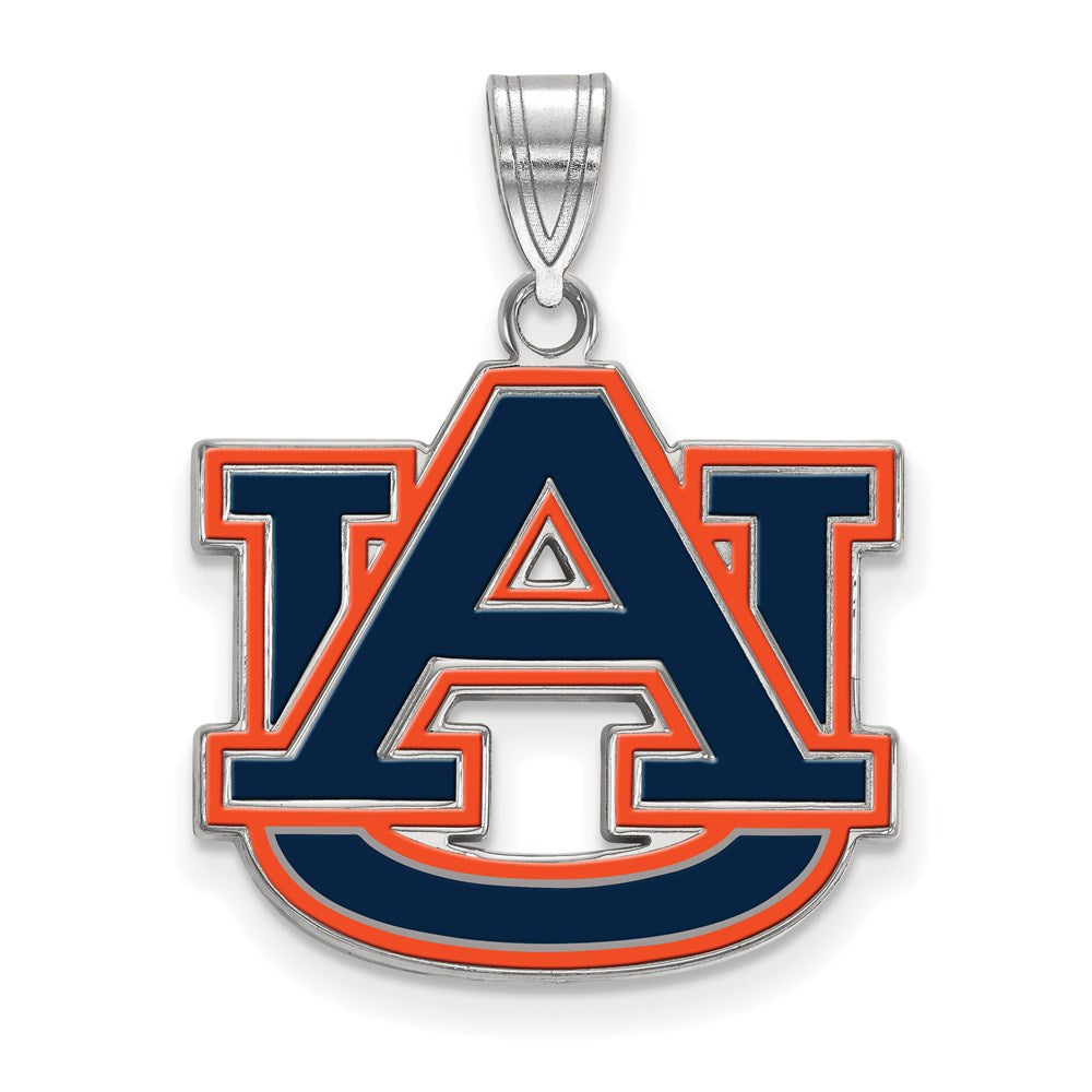 Sterling Silver Rhodium-plated LogoArt Auburn University A-U Large Enameled Pendant