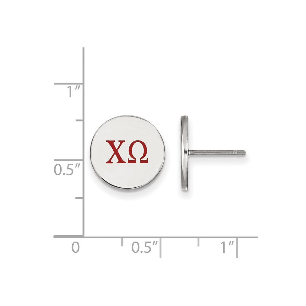 Sterling Silver Rhodium-plated LogoArt Chi Omega Sorority Greek Letters Color Enamel Post Earrings