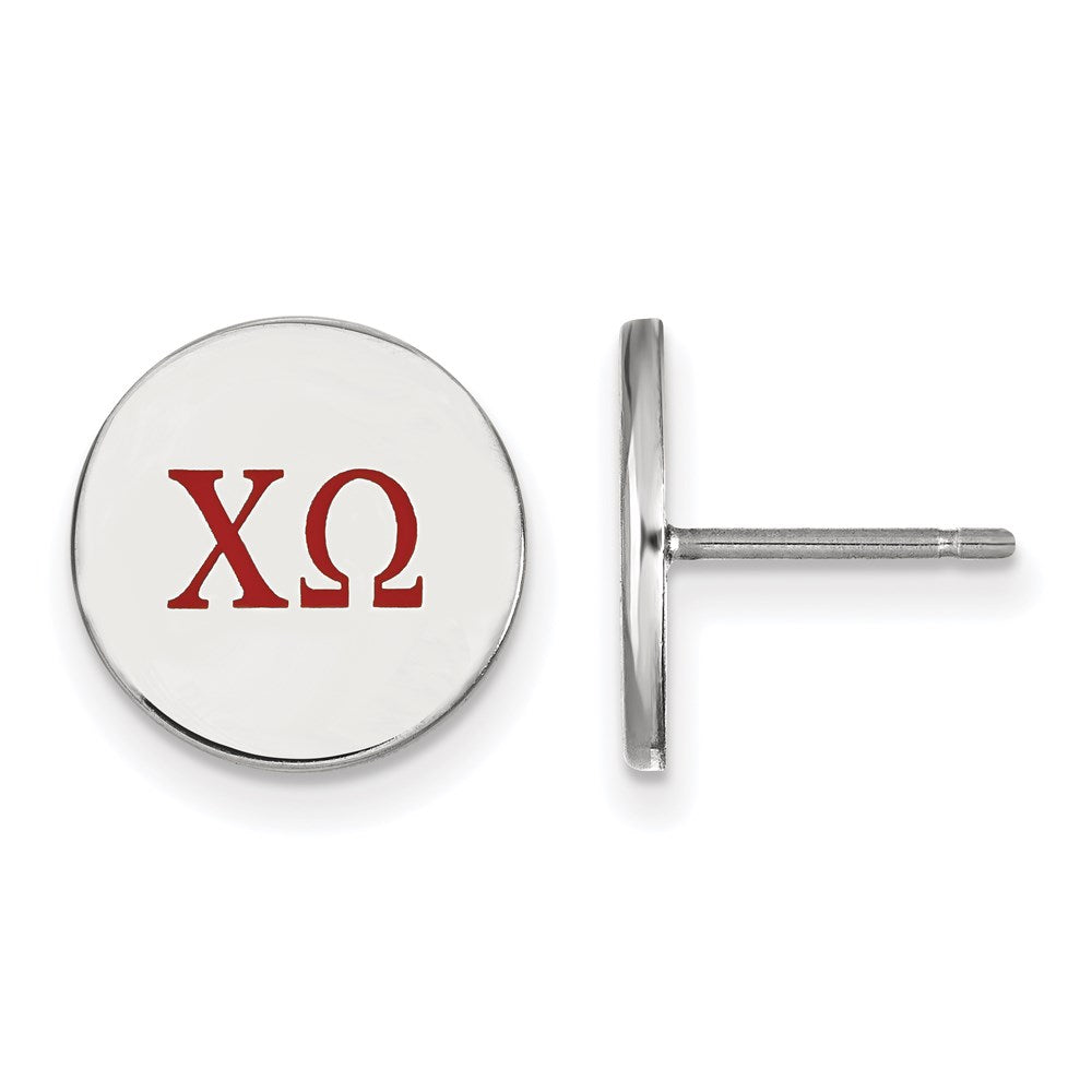 Sterling Silver Rhodium-plated LogoArt Chi Omega Sorority Greek Letters Color Enamel Post Earrings