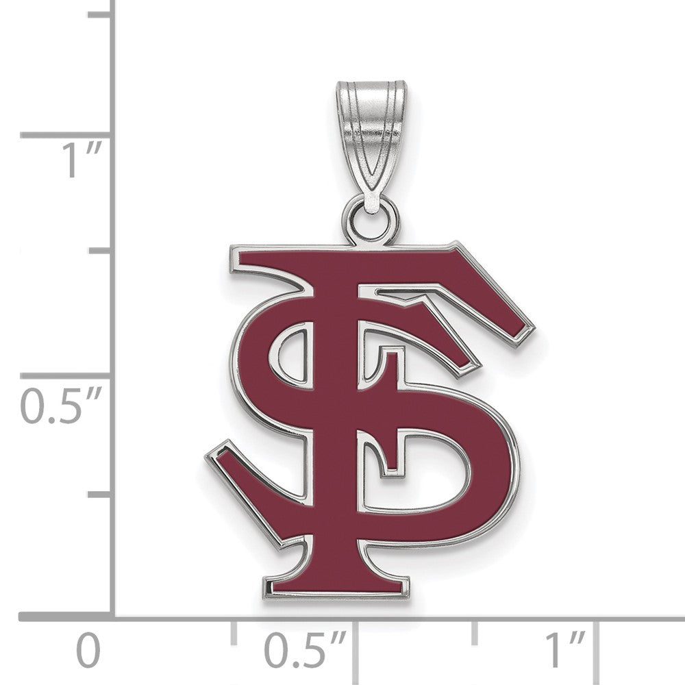 Sterling Silver Rhodium-plated LogoArt Florida State University F-S Large Enameled Pendant