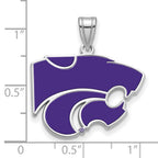 Sterling Silver Rhodium-plated LogoArt Kansas State University Wildcat Large Enameled Pendant