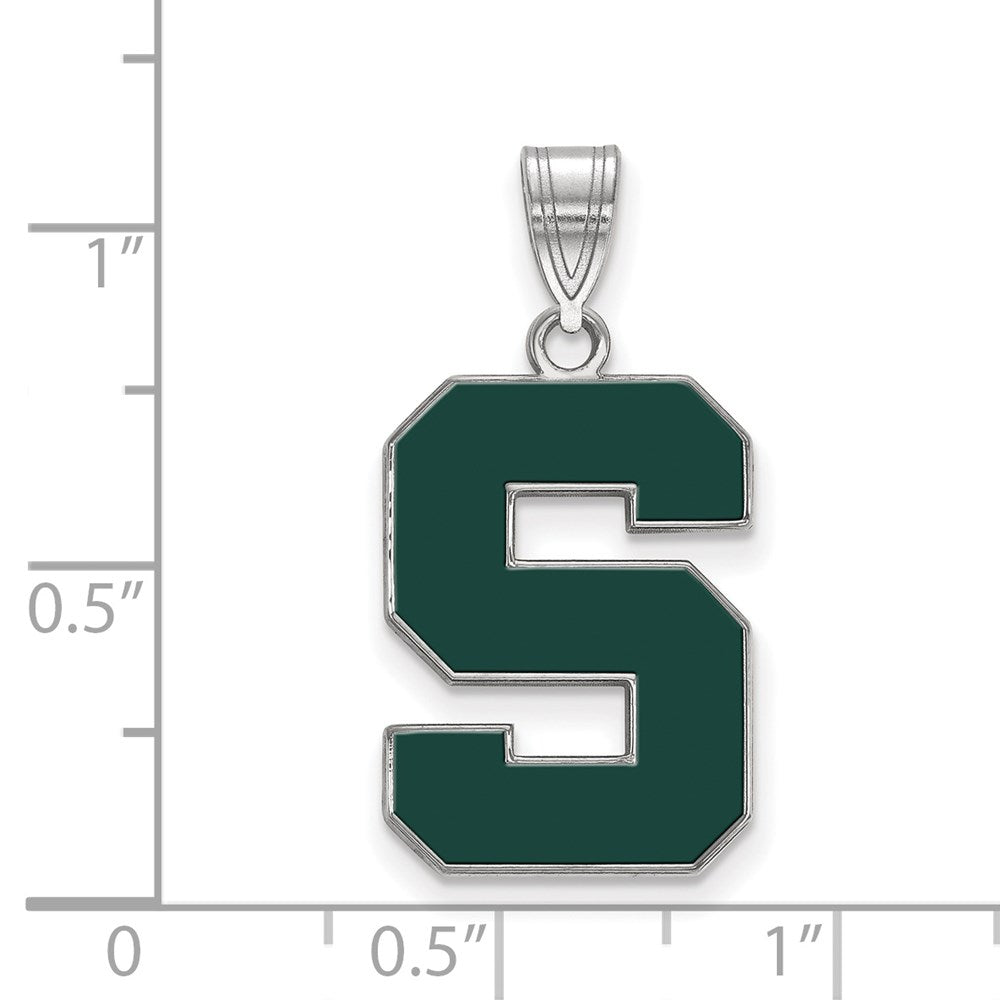 Sterling Silver Rhodium-plated LogoArt Michigan State University Letter S Large Enameled Pendant