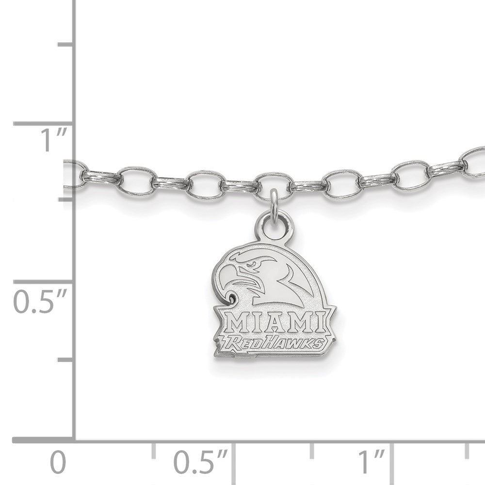 Sterling Silver Rhodium-plated LogoArt Miami University Ohio Redhawks 9 inch Anklet