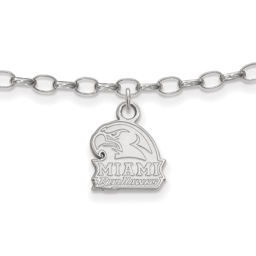 Sterling Silver Rhodium-plated LogoArt Miami University Ohio Redhawks 9 inch Anklet