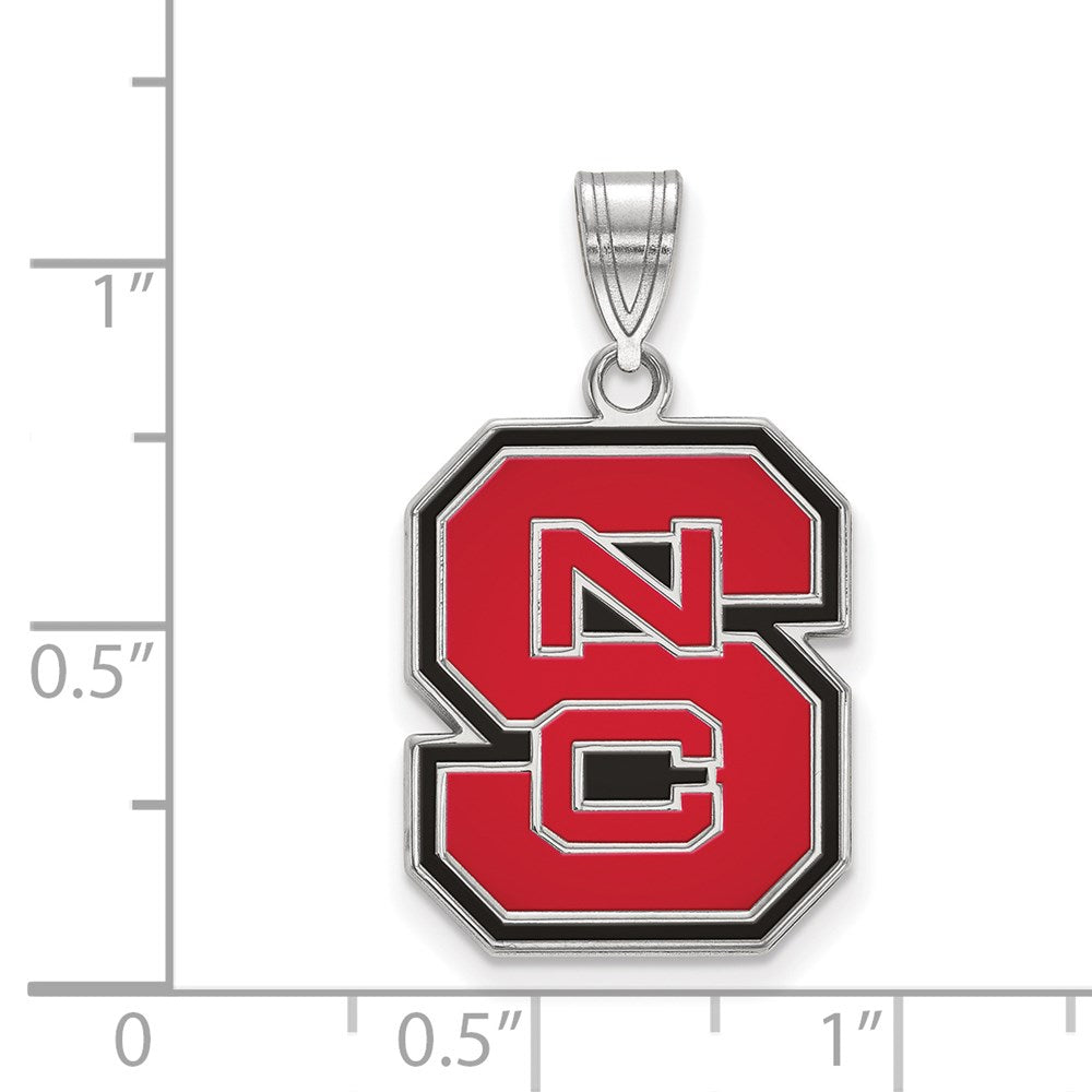 Sterling Silver Rhodium-plated LogoArt North Carolina State University N-C-S Large Enameled Pendant
