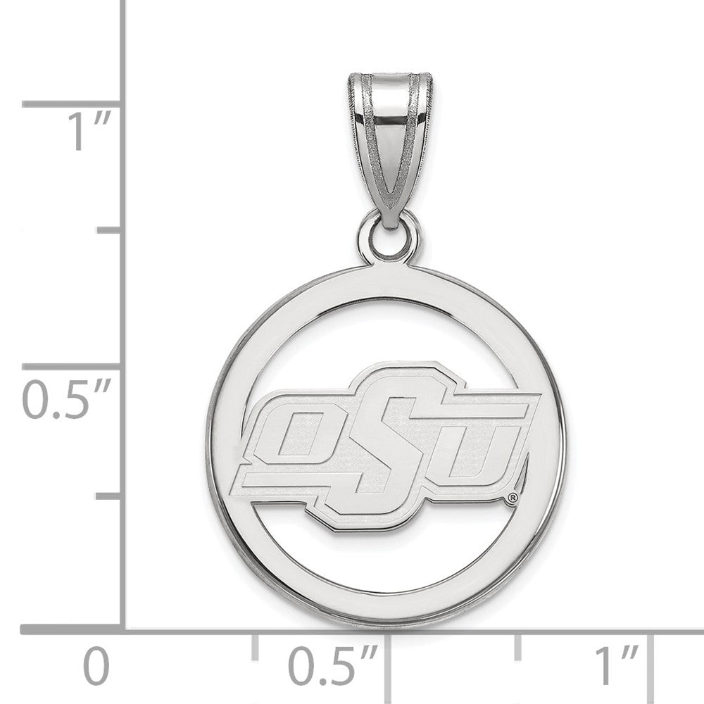 Sterling Silver Rhodium-plated LogoArt Oklahoma State University O-S-U Small Circle Pendant