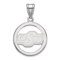 Sterling Silver Rhodium-plated LogoArt Oklahoma State University O-S-U Small Circle Pendant