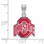 Sterling Silver Rhodium-plated LogoArt The Ohio State University Medium Enameled Pendant