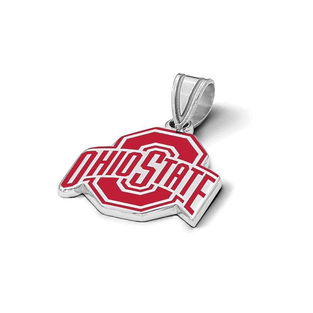 Sterling Silver Rhodium-plated LogoArt The Ohio State University Medium Enameled Pendant
