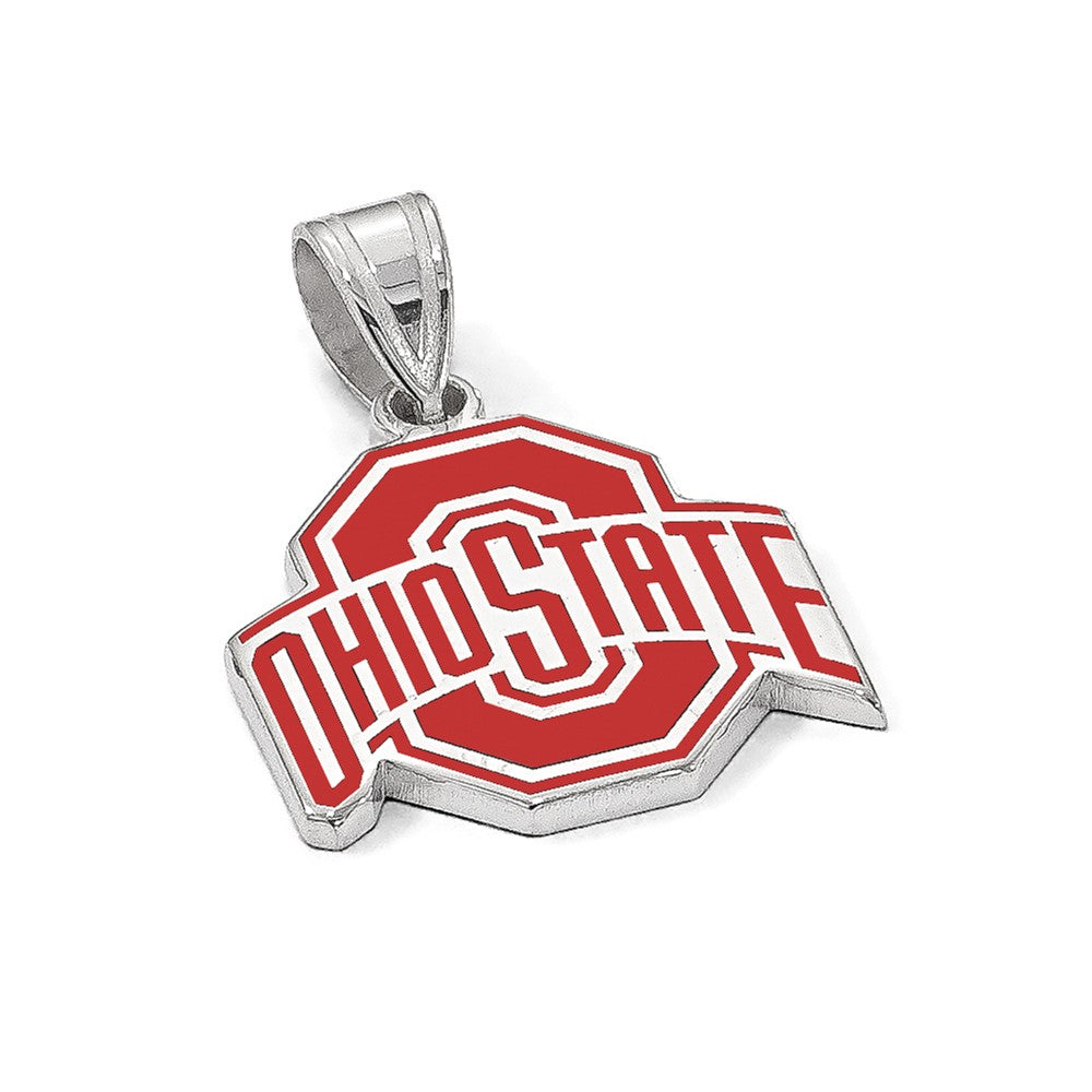 Sterling Silver Rhodium-plated LogoArt The Ohio State University Medium Enameled Pendant